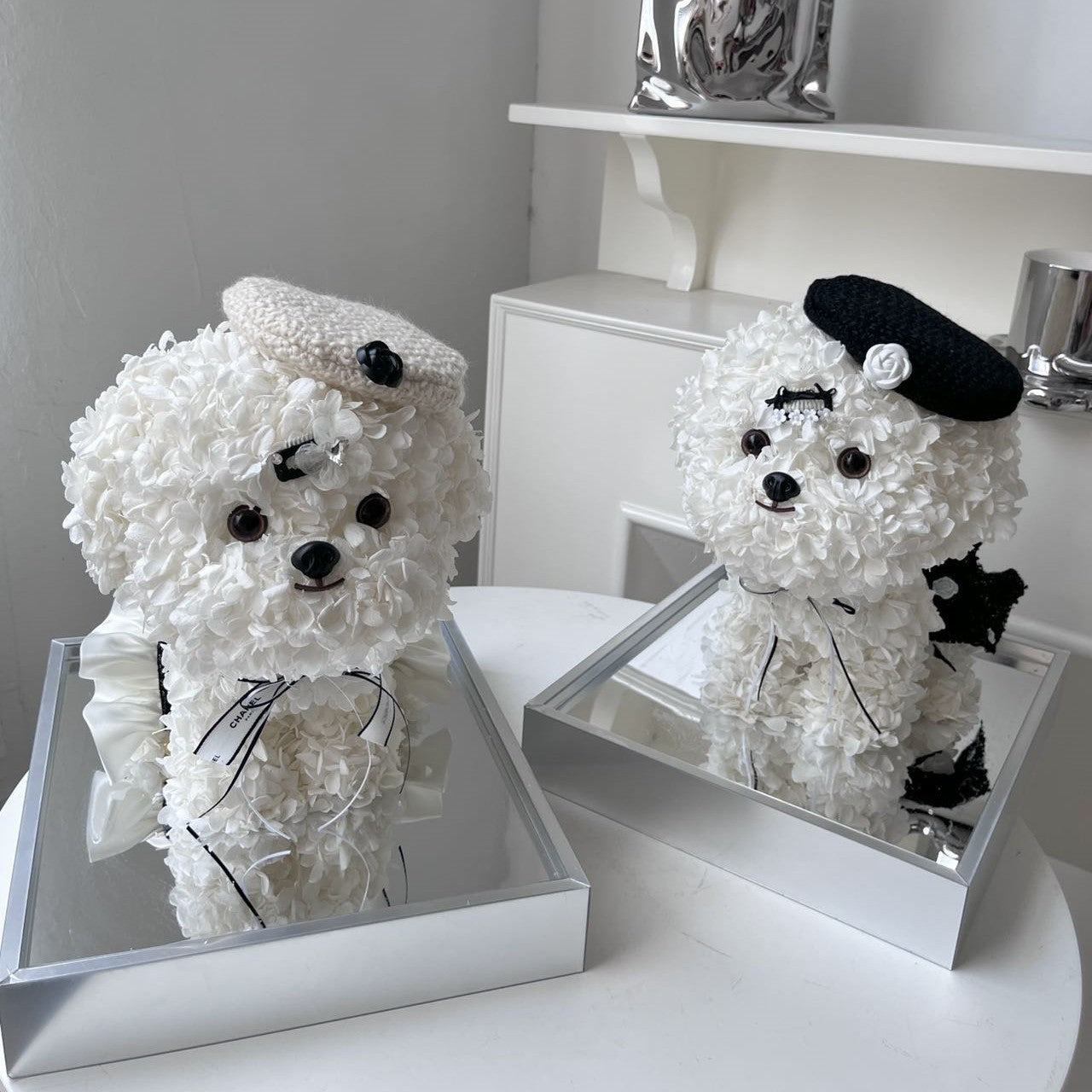 Flaurea Preserved Flower Floral Puppy - Black & White Hat