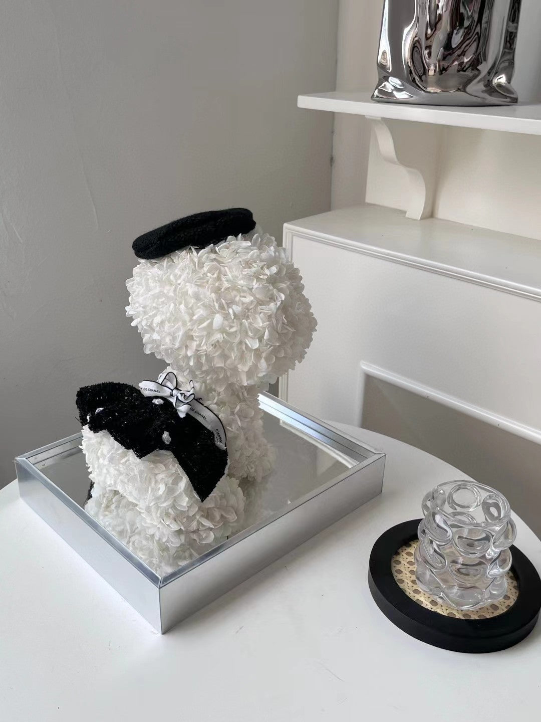 Flaurea Preserved Flower Floral Puppy - Black & White Hat